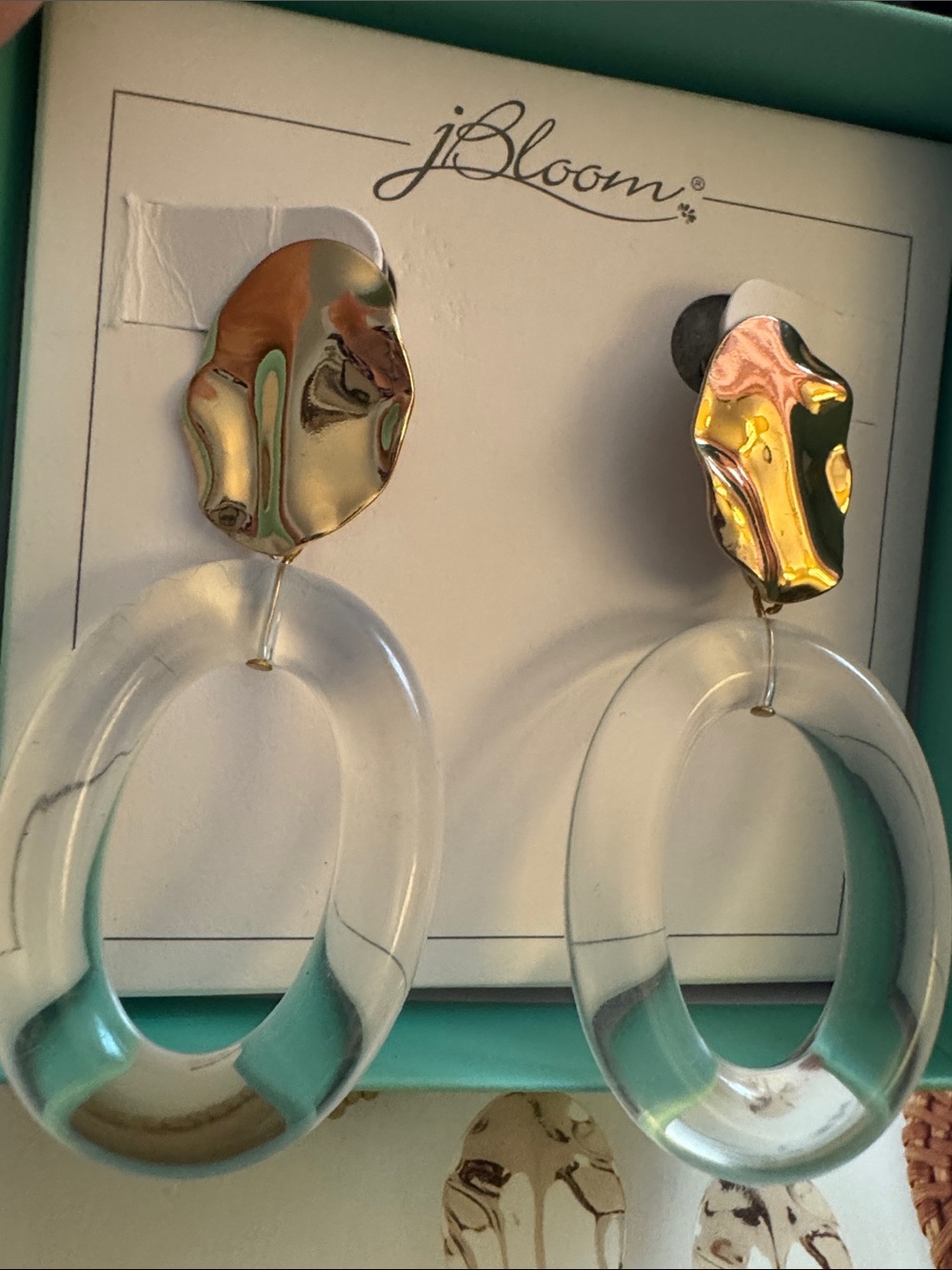 bloom Clear Oval Drop Earrings with Gold-Tone Sculpted Tops